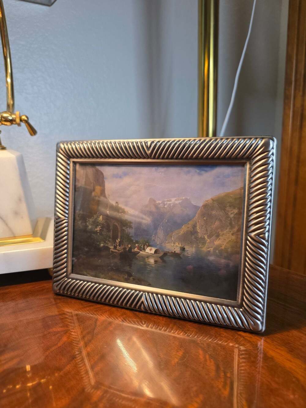Vintage Small Landscape Art Print in Silver Textured Frame